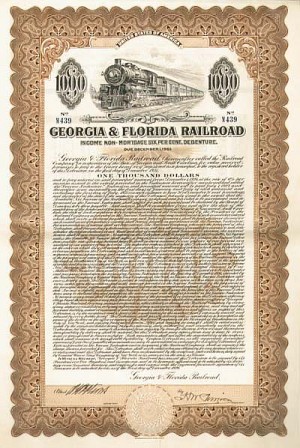 Georgia and Florida Railroad - $1,000 Bond (Uncanceled)