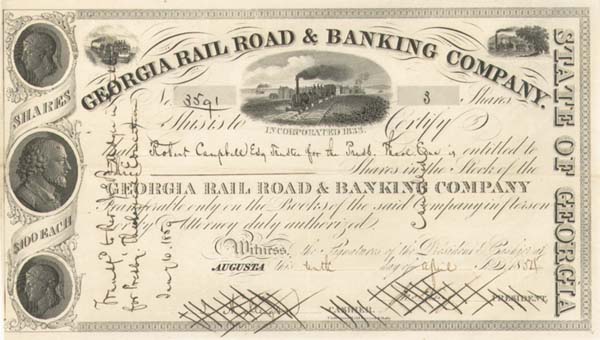 Georgia Railroad and Banking Co. - Stock Certificate