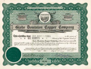 Globe Dominion Copper Co. - Stock Certificate (Uncanceled)