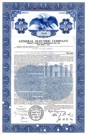 General Electric Co. - 1956-1973 dated High Denominations Bond