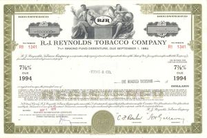 R.J. Reynolds Tobacco Co. - 1970-1976 dated $100,000 Tobacco Company Bond - Merged with British American Tobacco in 2004