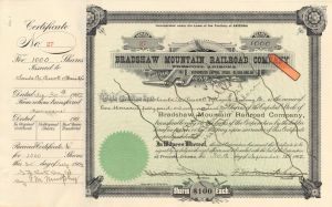 1,000 shares of Bradshaw Mountain Railroad Co. - 1902 dated Arizona Railway Stock Certificate - Branch Line of the Atchison Topeka Santa Fe Railway
