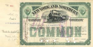 5,000 Shares of New York and Northern Railway Co. - 1893 dated Stock Certificate - High Number of Shares