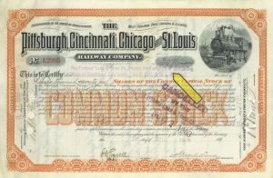 3,076 Shares of Pittsburgh, Cincinnati, Chicago and St. Louis Railway Co. - 1903 dated Railroad Stock Certificate
