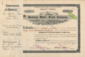 Berkeley Water Front Co. - 1907-1923 dated High Denomination Stock Certificate