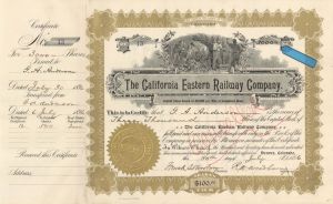 California Eastern Railway Co. - 1896-1902 dated High Denomination Stock Certificate