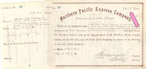 Northern Pacific Express Co. - 1893 or 1913 dated High Denomination Stock Certificate