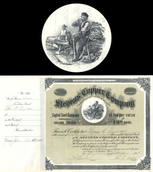 Stevens Copper Company - 1906 or 1909 Arizona Mining Stock Certificate - High Denominations