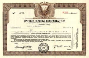 United Hotels Corporation - 1956 dated Stock Certificate - Involved with the Stardust & Desert Inn