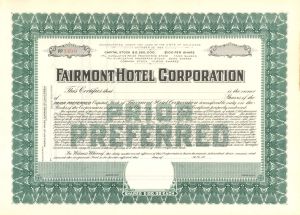 Fairmont Hotel Corp. - Unissued Stock Certificate