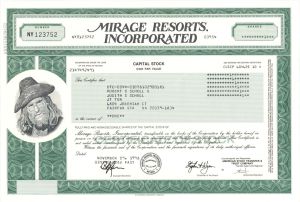 Mirage Resorts Incorp. - 1998 dated Stock Certificate