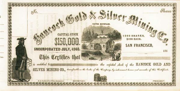 Hancock Gold and Silver Mining Co. - Stock Certificate