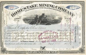 Lloyd Tevis signed Homestake Mining Co. - Stock Certificate (Uncanceled)