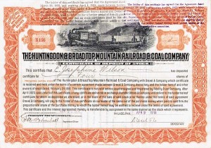 Huntingdon and Broad Top Mountain Railroad and Coal - Stock Certificate (Uncanceled)