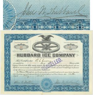 Hubbard Ice Co. - Signed by John Hubbard - 1920's dated Pennsylvania Ice Stock Certificate