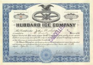 Hubbard Ice Co. - 1926 or 1929 dated Stock Certificate