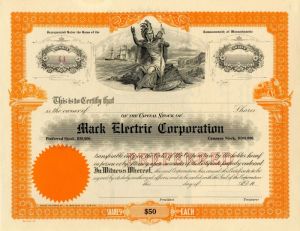 Mack Electric Corporation - 1920's circa Stock Certificate - Indian Vignette