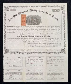 Old Dominion Mining Company of Nevada - 1866 dated $500 Mining Bond with Stamp Revenue