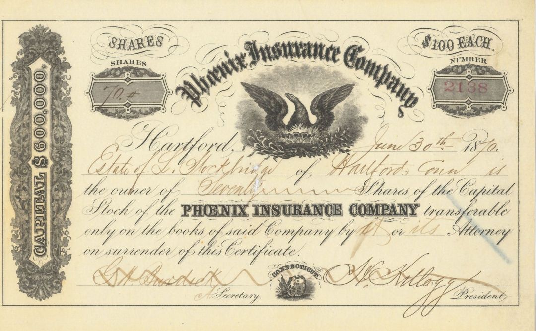 Phoenix Insurance Co. - Stock Certificate