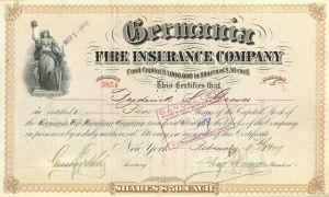 Germania Fire Insurance Co. - 1900-20's dated New York Insurance Stock Certificate