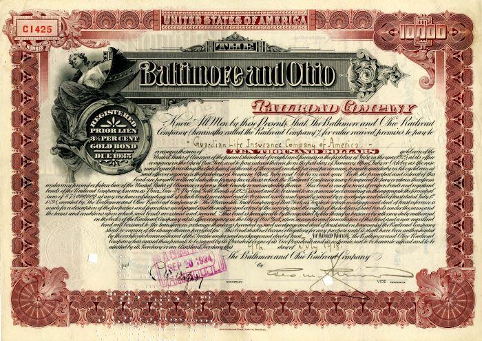 Baltimore and Ohio Railroad Co. - $10,000