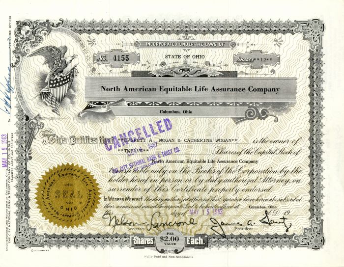 North American Equitable Life Assurance Co. - Stock Certificate