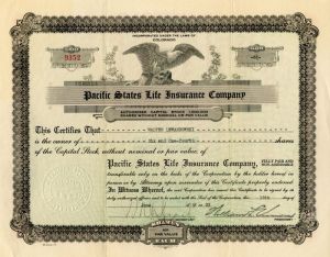 Pacific States Life Insurance Co. - Stock Certificate