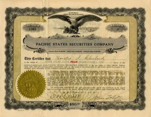 Pacific States Securities Co. - Stock Certificate