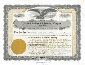 National Bankers Life Insurance Co. - Involved in Famous Scandal - 1959-66 dated Stock Certificate - Major Fraud Case