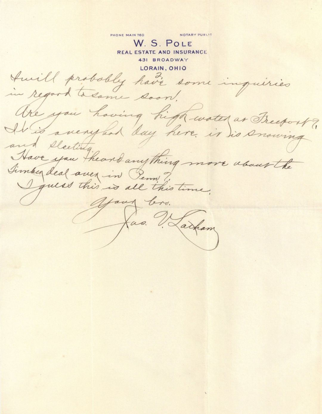 W.S. Pole Real Estate and Insurance Letter -  Insurance