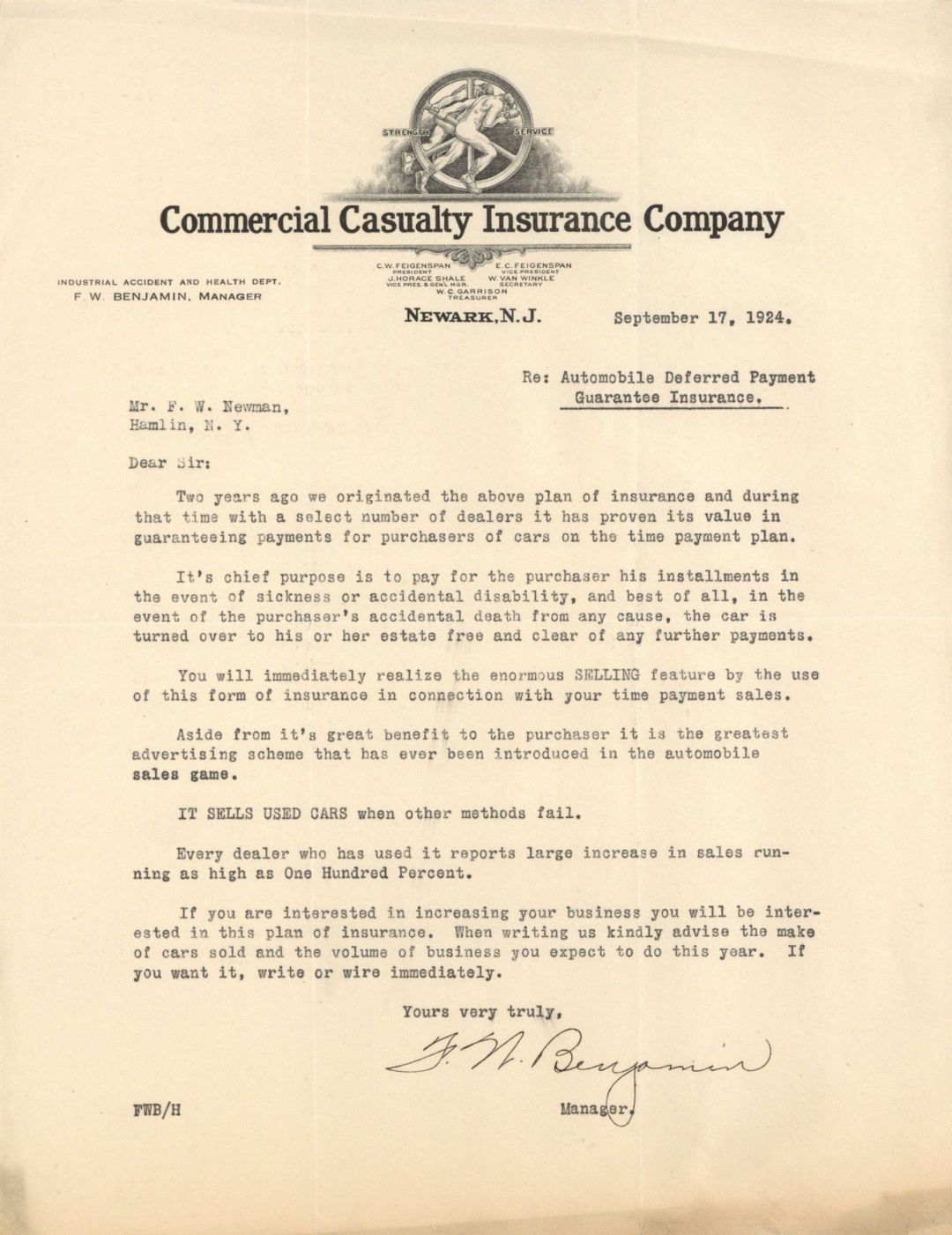 Commercial Casualty Insurance Co. Letter -  Insurance