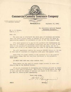 Commercial Casualty Insurance Co. Letter -  Insurance
