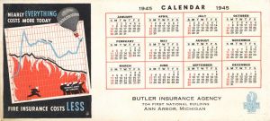 Calender Ad for Butler Insurance Agency dated 1945 -  Insurance