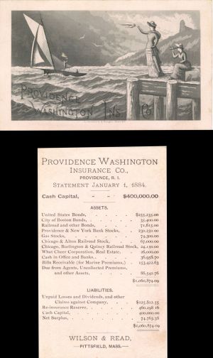 Advertising Card for Providence Washington Insurance Company dated 1884 or 1886 -  Insurance