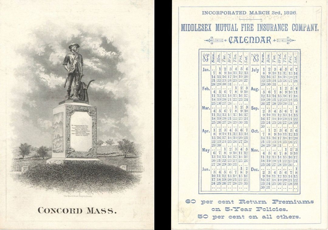 Advertising Calendar for Middlesex Mutual Fire Insurance Company dated 1883 -  Insurance