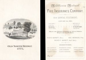 Advertising Card for Middlesex Mutual Fire Insurance Company dated 1887 -  Insurance