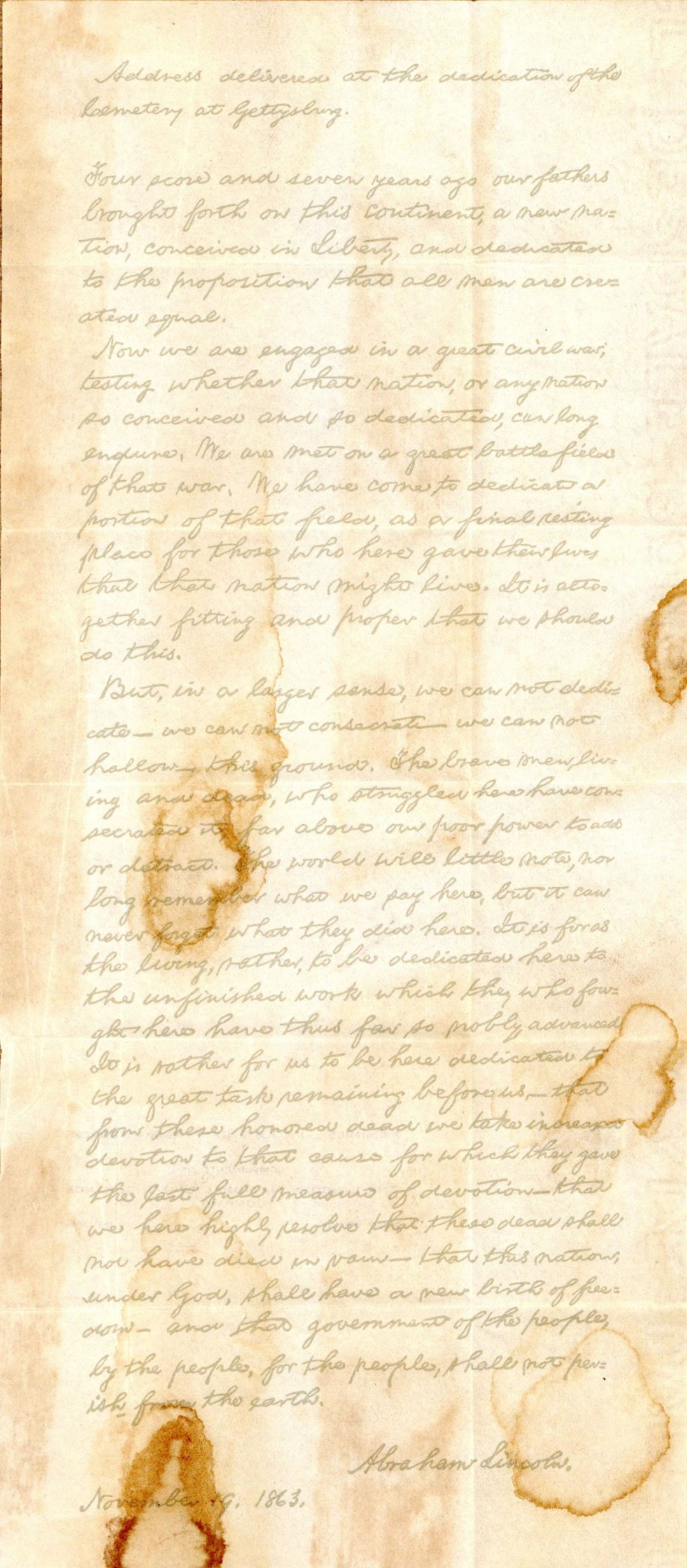 Facsimile of Lincoln's Gettysburg Address for Lincoln National Life Insurance Company dated 1863 -  Insurance