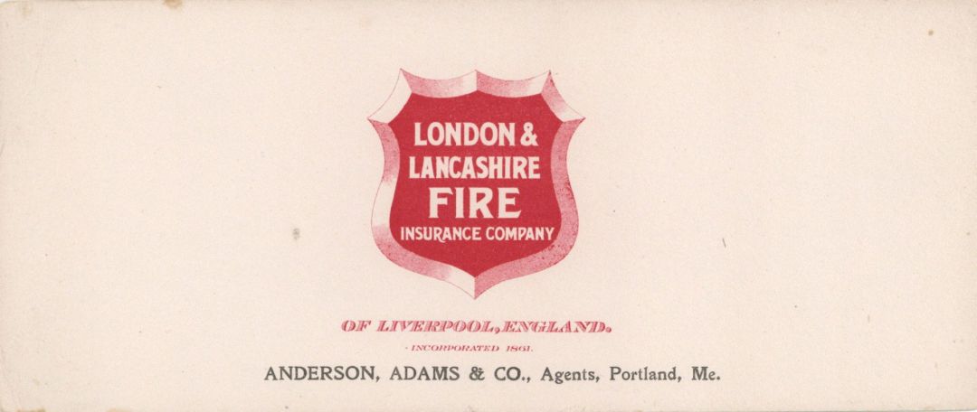 Advertising Card for London and Lancashire Fire Insurance Company Incorporated in 1861 -  Insurance