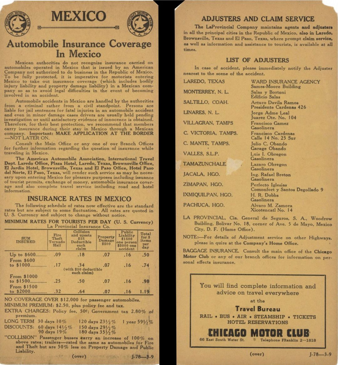 Chicago Motor Club Insurance Rates Card -  Insurance