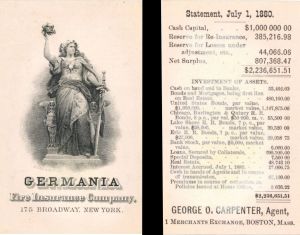 Advertising Card for Germania Fire Insurance Company dated 1880 -  Insurance