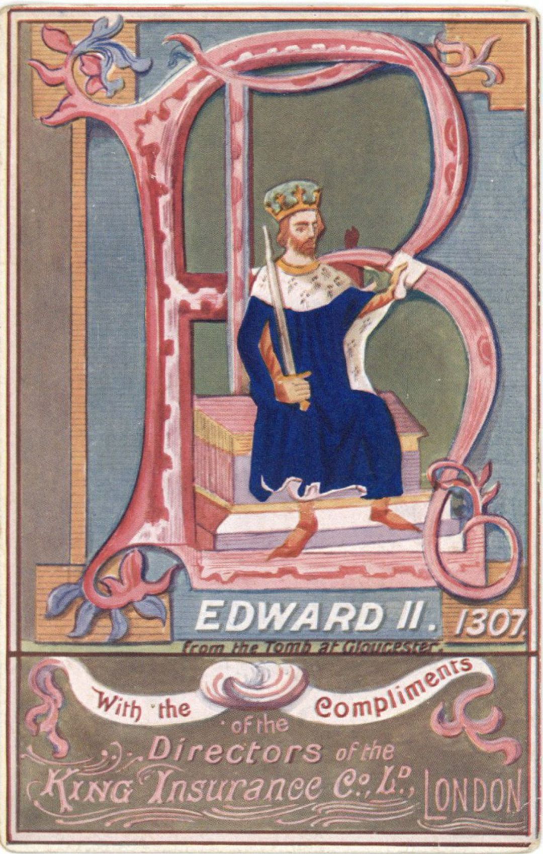 Post Card Ad for King Insurance Co. Ltd. dated 1307 -  Insurance