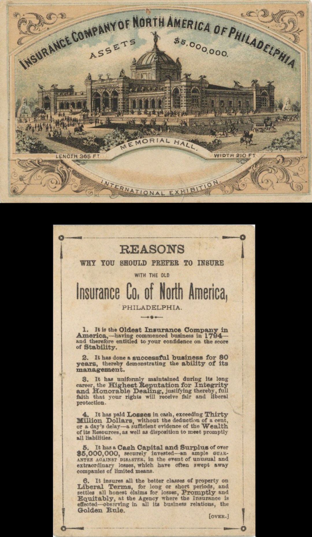 Advertising Card for Insurance Company of North America of Philadelphia  -  Insurance