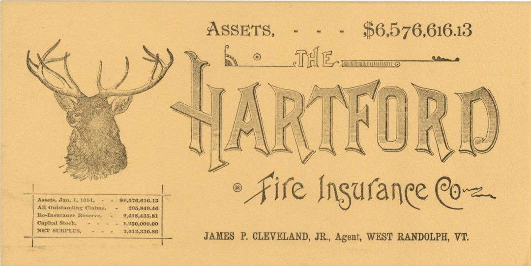 Advertisment Card for Hartford Fire Insurance Co. -  Insurance