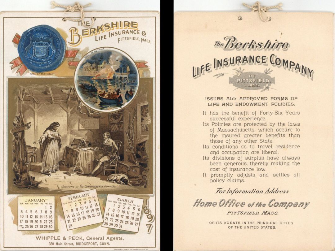 Berkshire Life Insurance Co. Calendar dated 1897 -  Insurance
