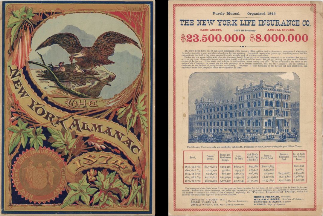 New York Almanac compliments of the New York Life Insurance Co. dated 1874 -  Insurance