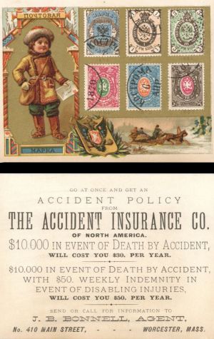 Accident Insurance Co. of North America Advertising Card -  Insurance