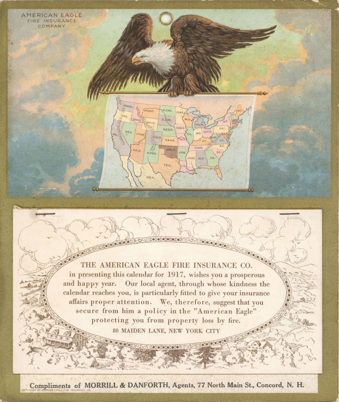 American Eagle Fire Insurance Co.  Calendar dated 1917 -  Insurance