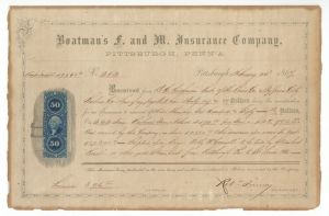 Receipt for payment to Boatman's F. and M. Insurance Company dated 1867  -  Insurance