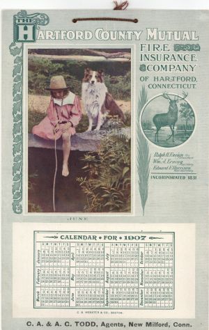 Hartford County Mutual Fire Insurance Company Calendar dated 1907  -  Insurance