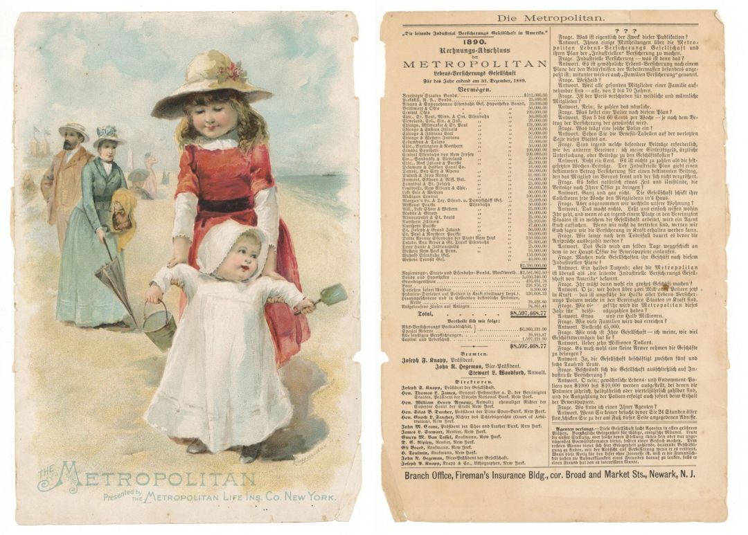 Metropolitan Life Ins. Co. New York Advertisement dated 1890 -  Insurance
